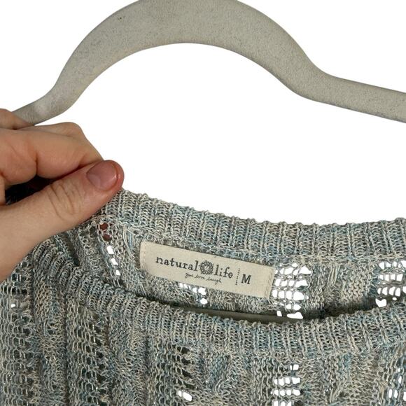 Natural Life Chunky Open Knit Sweater Blue Metallic Yarn Capsole Womens Medium - Picture 3 of 5
